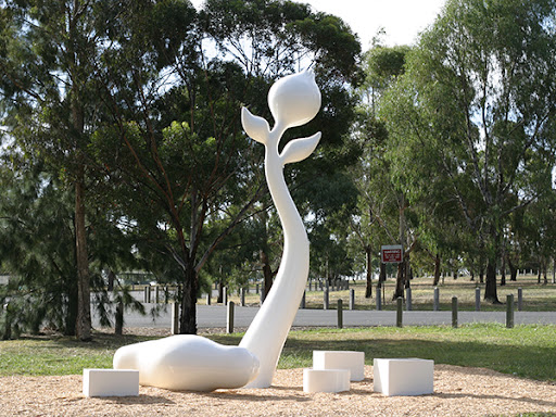 The Source Adrian Mauriks, 2005 Six white sculptural components: a tall bud-like  form.