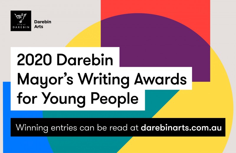 Multicoloured shapes for the Darebin writers award banner