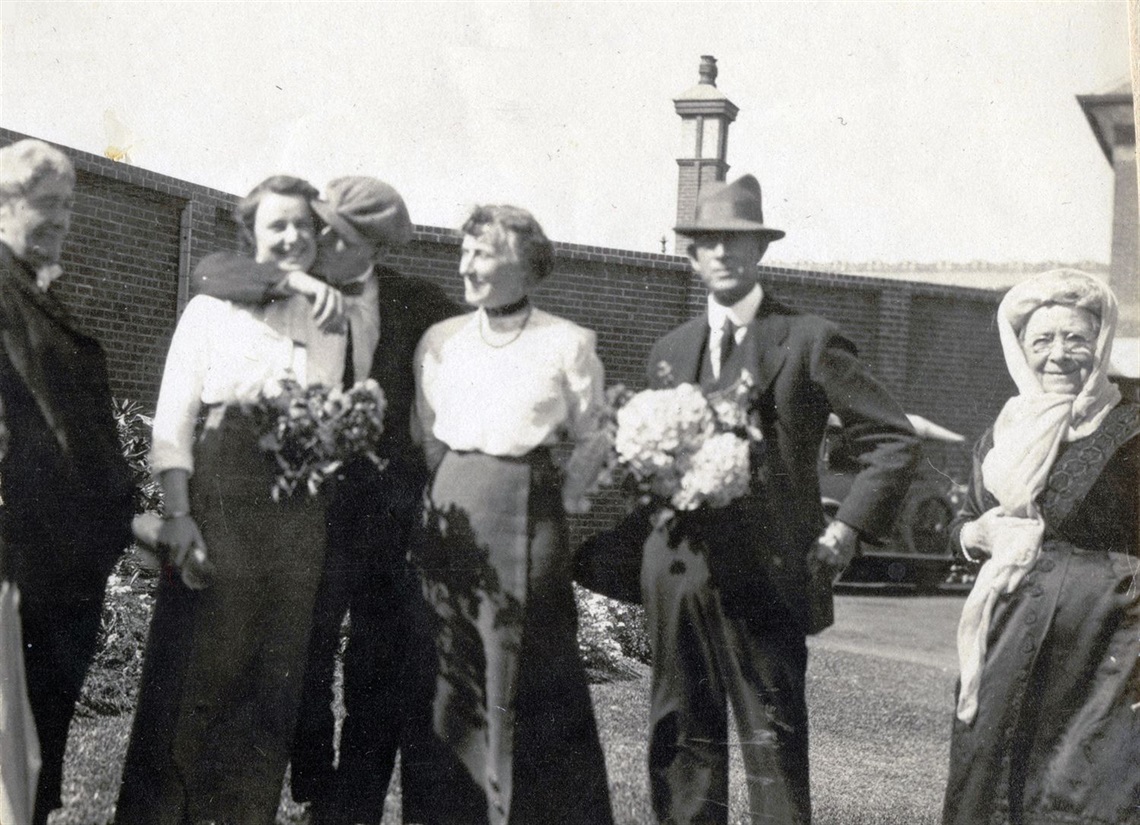 A black and white photograph of the Smith family