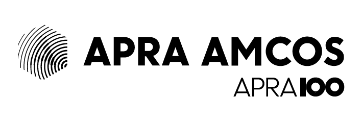 Black and white logo of APRA AMCOS