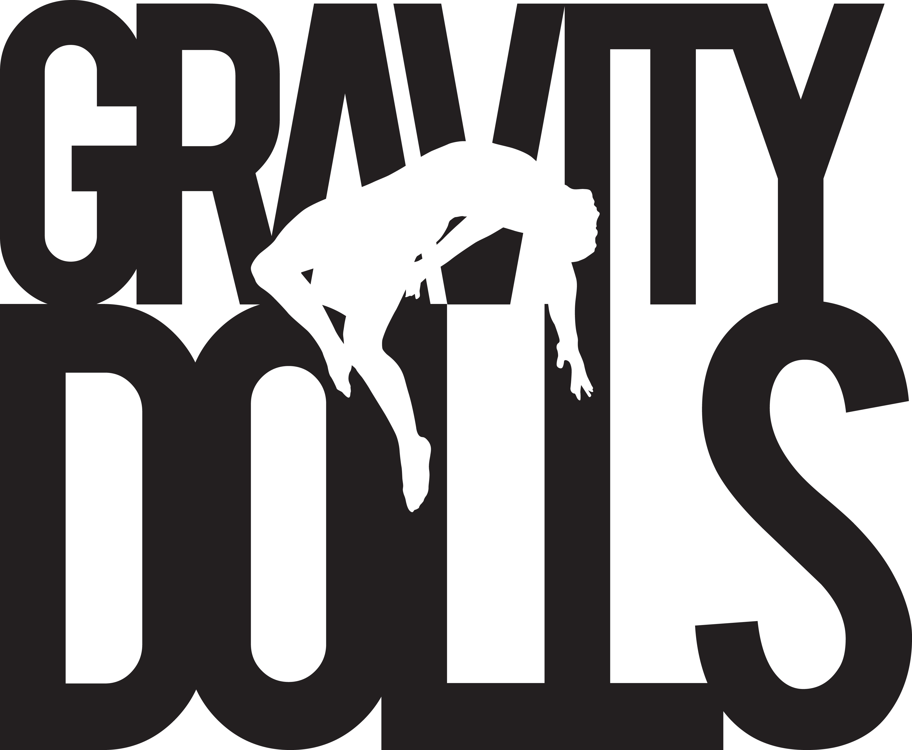 Black and white version of Gravity Dolls' logo