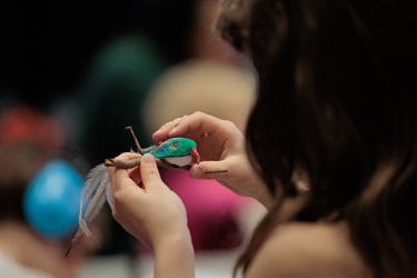 Seed pod birds created at Aunty Brenda’s creative workshop at Ganbu Gulin 2026 image by James Henry