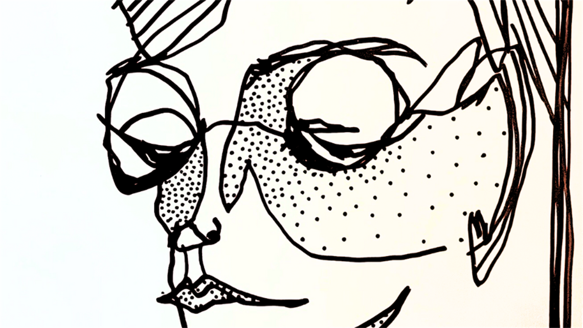 A textural drawing of a face