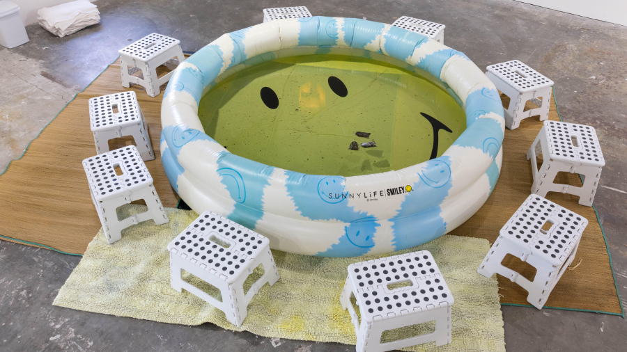 A small inflatable swimming pool